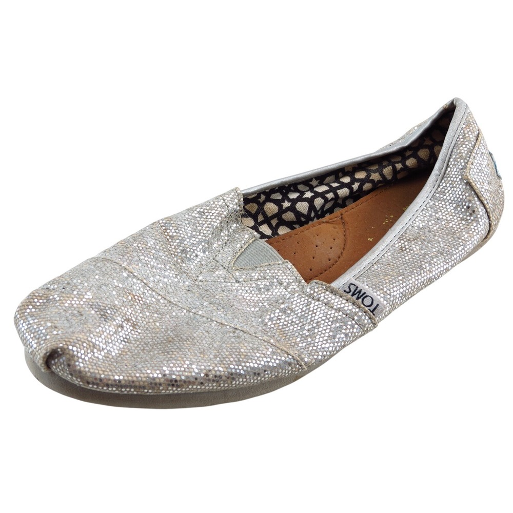 Toms Loafers Silver Fabric Women Shoes Size‎ 6.5 Medium